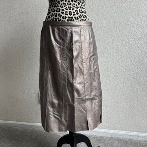 Perse tan/silver vintage genuine leather midi skirt